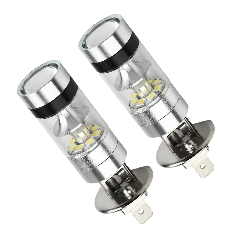 

2 Pcs H1 DC9V-30V 100W Car White 20 SMD LED Projector Fog Driving Running Light 6000K Car Front LED Headlight Headlamp Bulbs