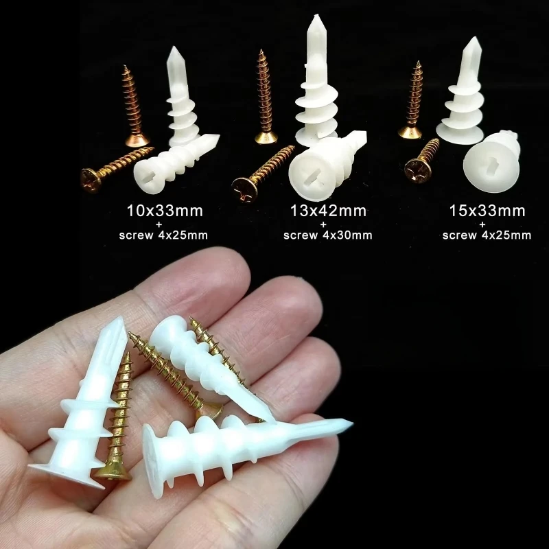 Drilling Drywall Anchor 20/50/100Pcs with Tapping Screw for Plasterboard Gypsum Hollow Cavity Wall Expansion Plug Plastic Nylon