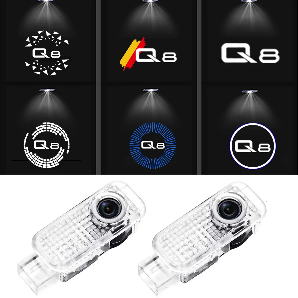 2Pcs Led Car Door Proiettore Lampada Per Audi Q8 Logo Sport Car Door Benvenuto Cortesia Hd Proiettore Ghost Shadow Lights Accessori