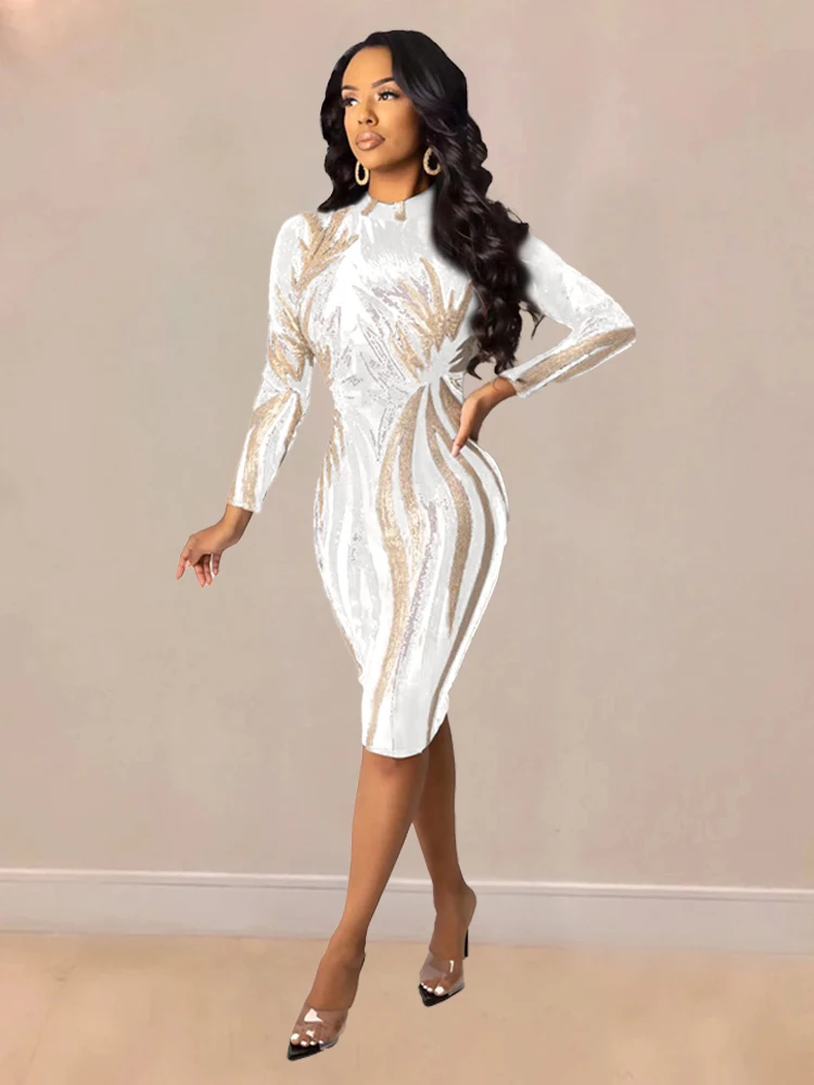 

Sexy Perspective Sequin Printed Tight Fitting Dress For Women's Summer Nightclub Birthday Party Club Long Sleeved Hip Wrap Skirt