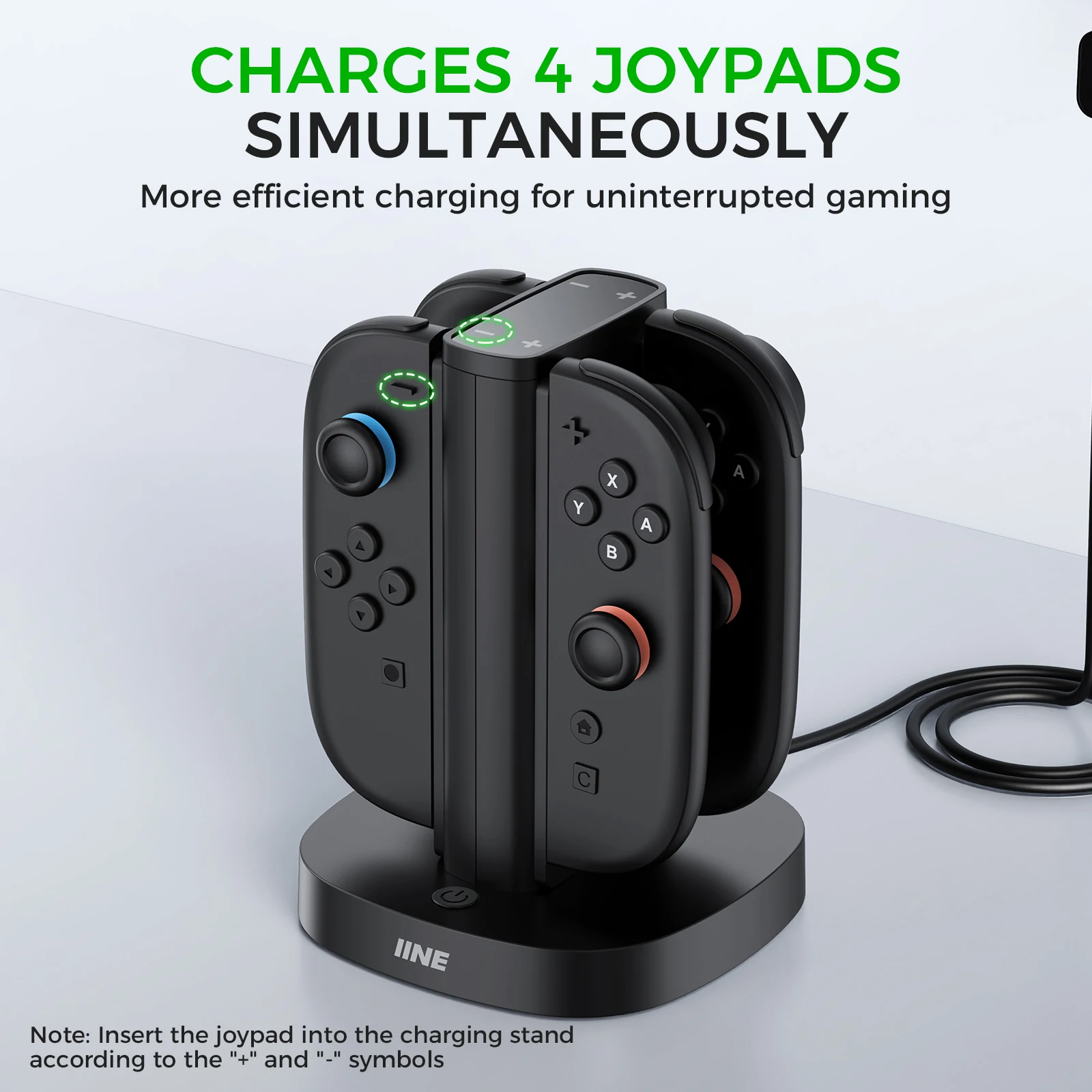 스위치 2용 IINE 4-in-1 충전 스탠드, 과전압 보호, 충전 표시등, 미끄럼 방지 베이스 패드, 조이패드 보관함