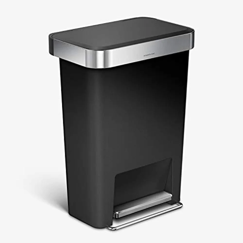 

45 Liter / 12 Gallon Rectangular Kitchen Step Trash Can with Soft-Close Lid, Black Plastic