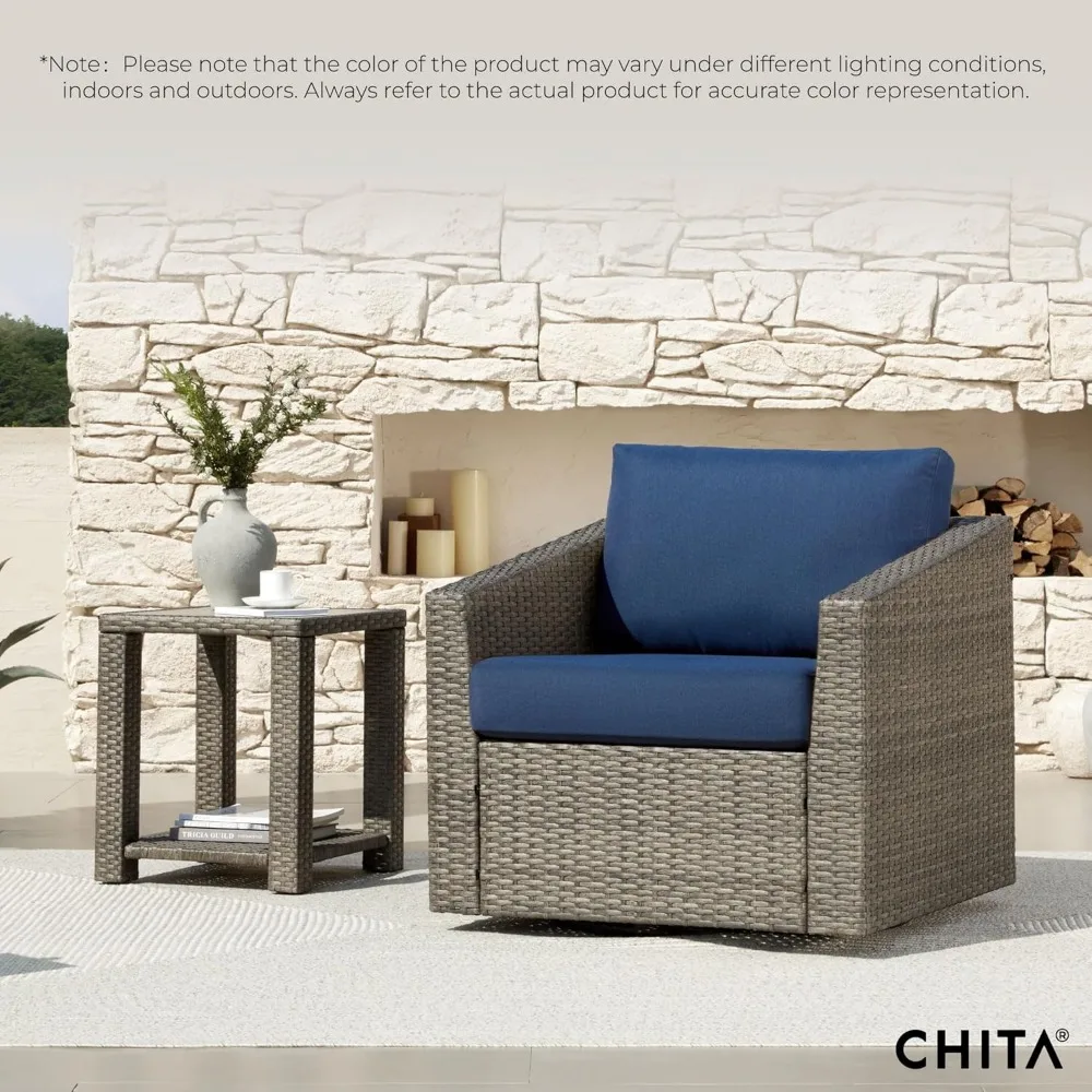 Patio Wicker Chair, 360° Swivel Outdoor Rattan Chair with Thickened Cushions for Backyard, Poolside, Garden or Porch, Blue 6