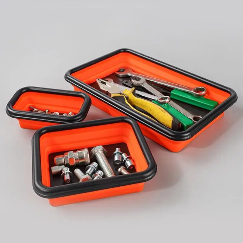 652F 접이식 자석 나사 트레이 실리콘 그릇 도구 부품 보관함 정리함