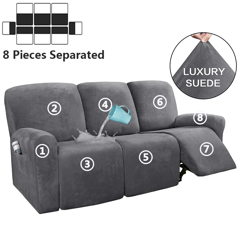 

1 2 3 Seater Recliner Sofa Cover Elastic All-inclusive Massage Sofa Slipcover for Living Room Suede Lounger Armchair Couch Cover