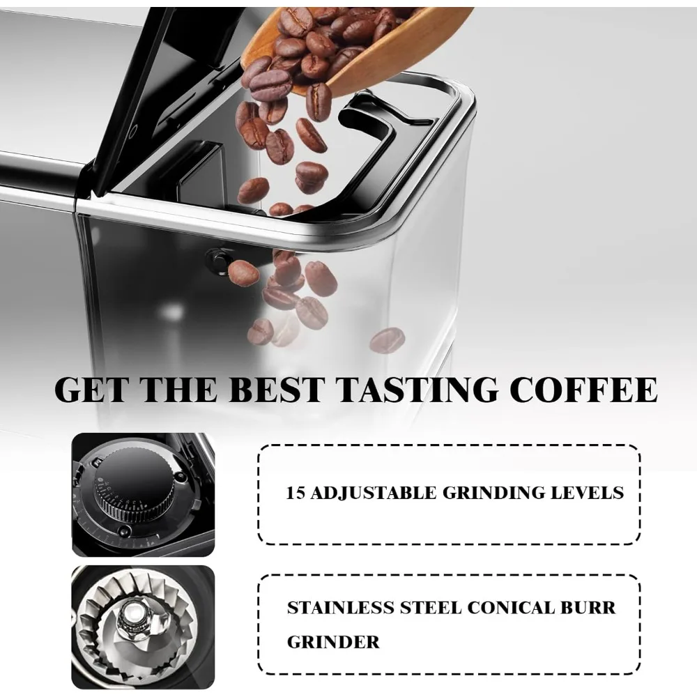 Fully Automatic Espresso Machine 20 Bar, 1350W Espresso and Cappuccino Machine with Automatic Milk Frother, 3