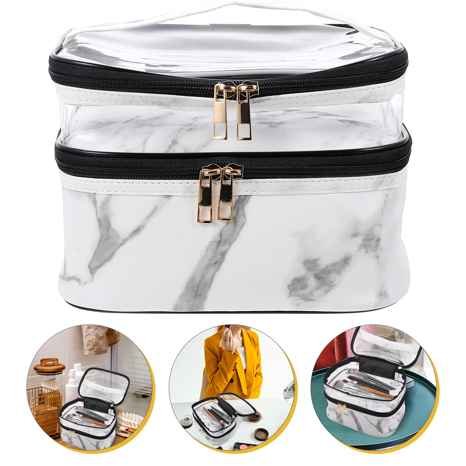 

Marble Bag Transparent Travel Toiletry Storage Holder Zipper Skincare Pouch Carrying Cosmetics Polyester Portable