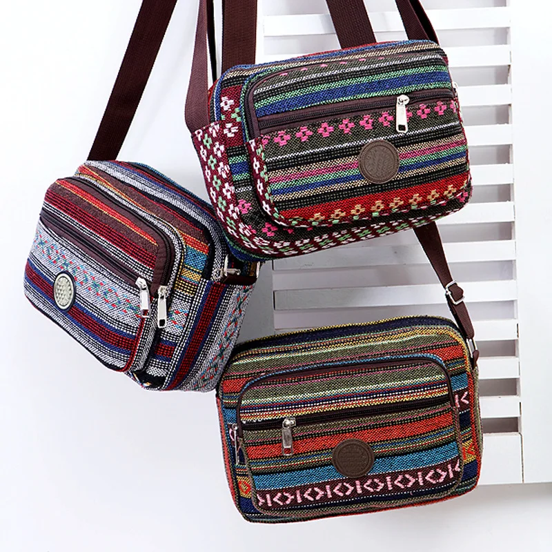 Multi Layer Messenger Bag, Women Striped Canvas Single Bag, Woman Mobile Phone Crossbody, Nylon Oxford Shoudler, women handbags,crossbody bags