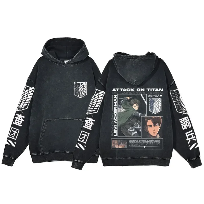 Anime Attack Titans Hoodie Men Cosplay long-sleeved cotton sweatshirt retro black pullover workout fashion hoodie graphics