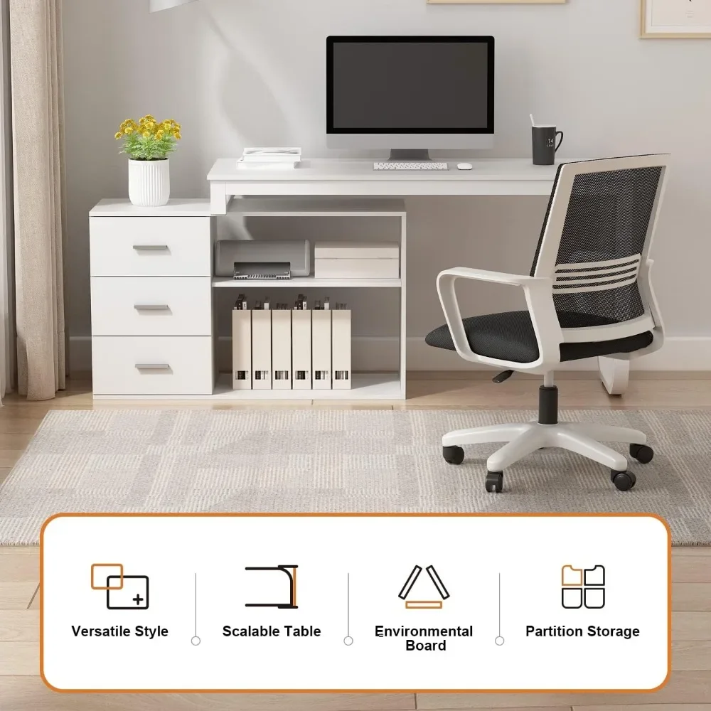 Office Furniture Desk Sets ,55.1" Large L-Shaped Office Desk With 41.3File Cabinet, Corner Computer With3Drawers & Shelves