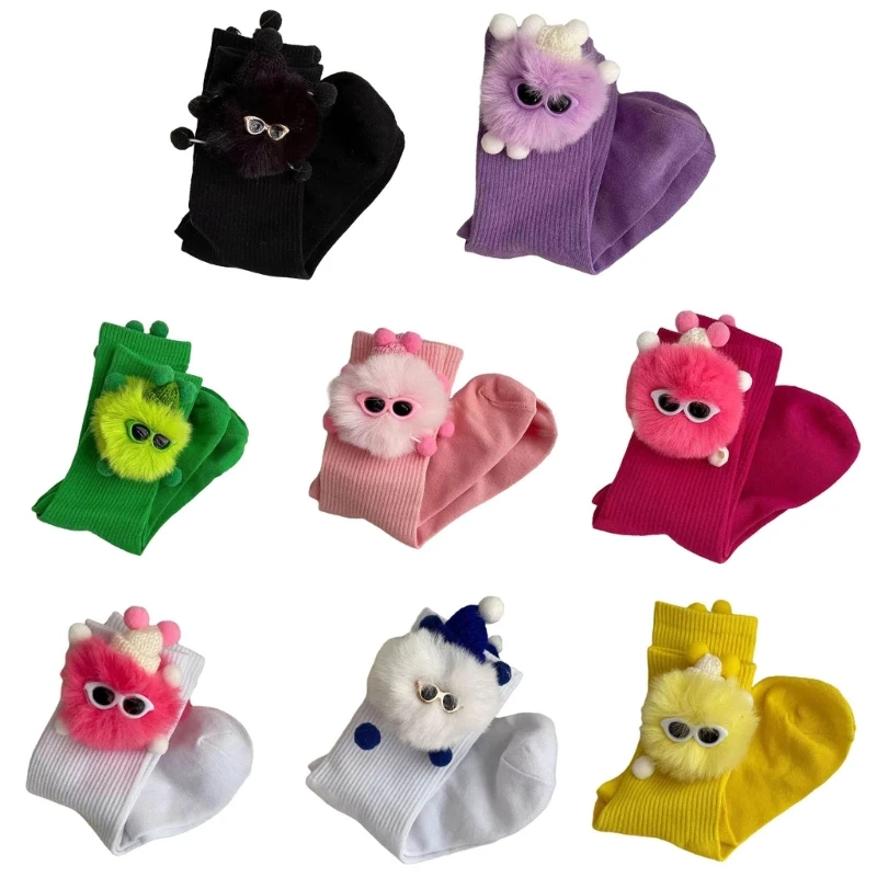 

Модные хлопковые носки в рубчик Y2K в стиле Харадзюку для женщин, новинка, забавные 3D плюшевые носки с изображением куклы-эльфа