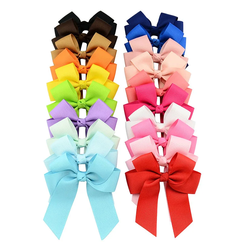 

20Piece/lot Girl Solid Grosgrain Ribbons Bow with Alligator Hair Clip Boutique Hair Accessories Colorful Handmade Hair Clips