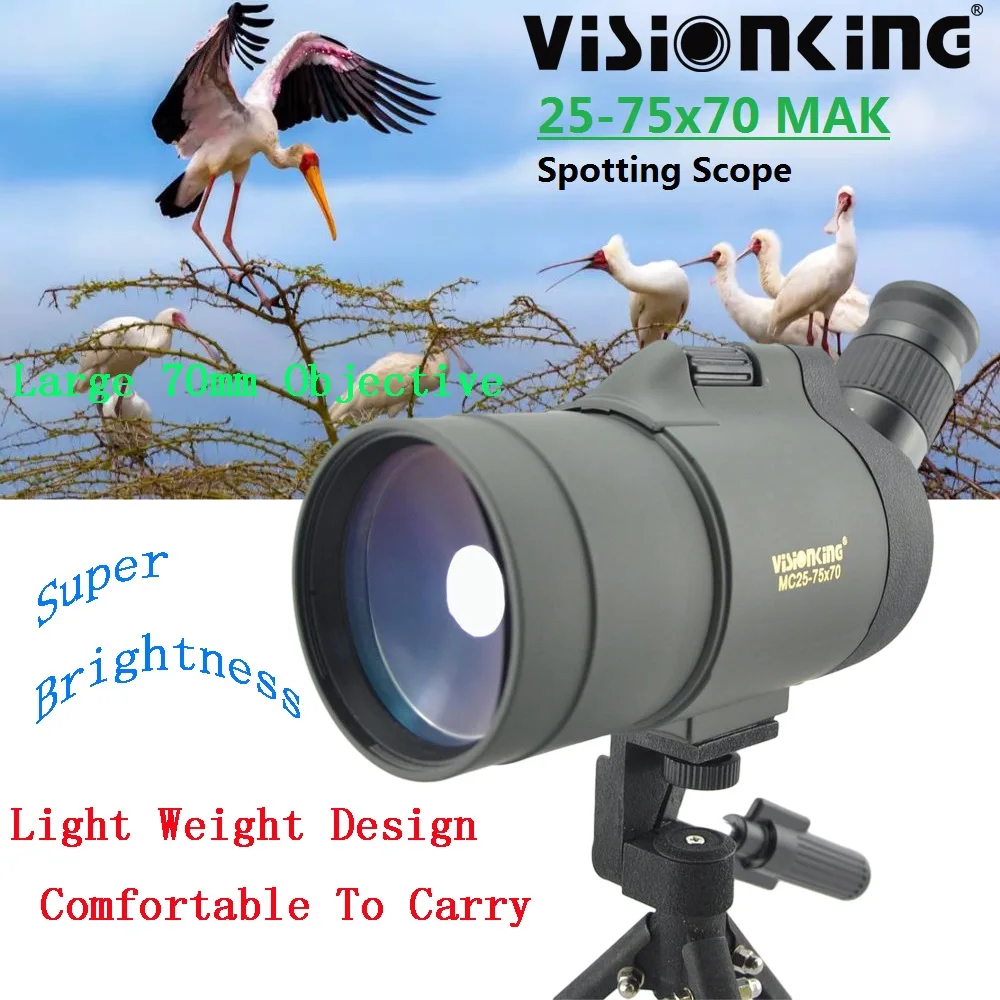 

Visionking 25-75x70 Mak Zoom Spotting Scope Light Weight Bak4 FMC Monocular Birdwatching Camping Equipment Telescope With Tripod