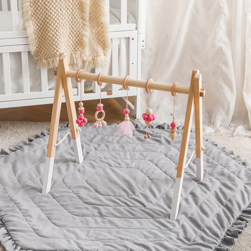 1Set Baby Wooden Rattle Toys Play Gym Mobile Hanging Sensory Toys Foldable Play Gym Frame Activity Gym Baby Holder Bracket Gifts 6