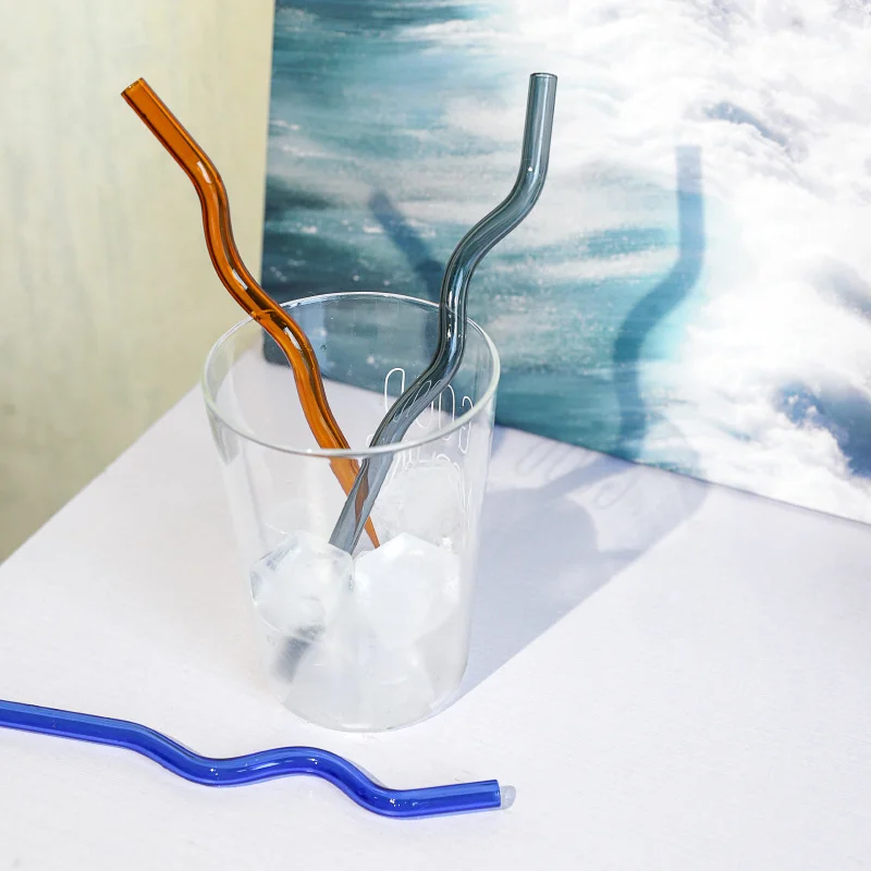 Wavy Colorful Clear Drinking Straw High Borosilicate Glass Straw Glass Tube Party Bar Drinkware Reusable Glass Straws