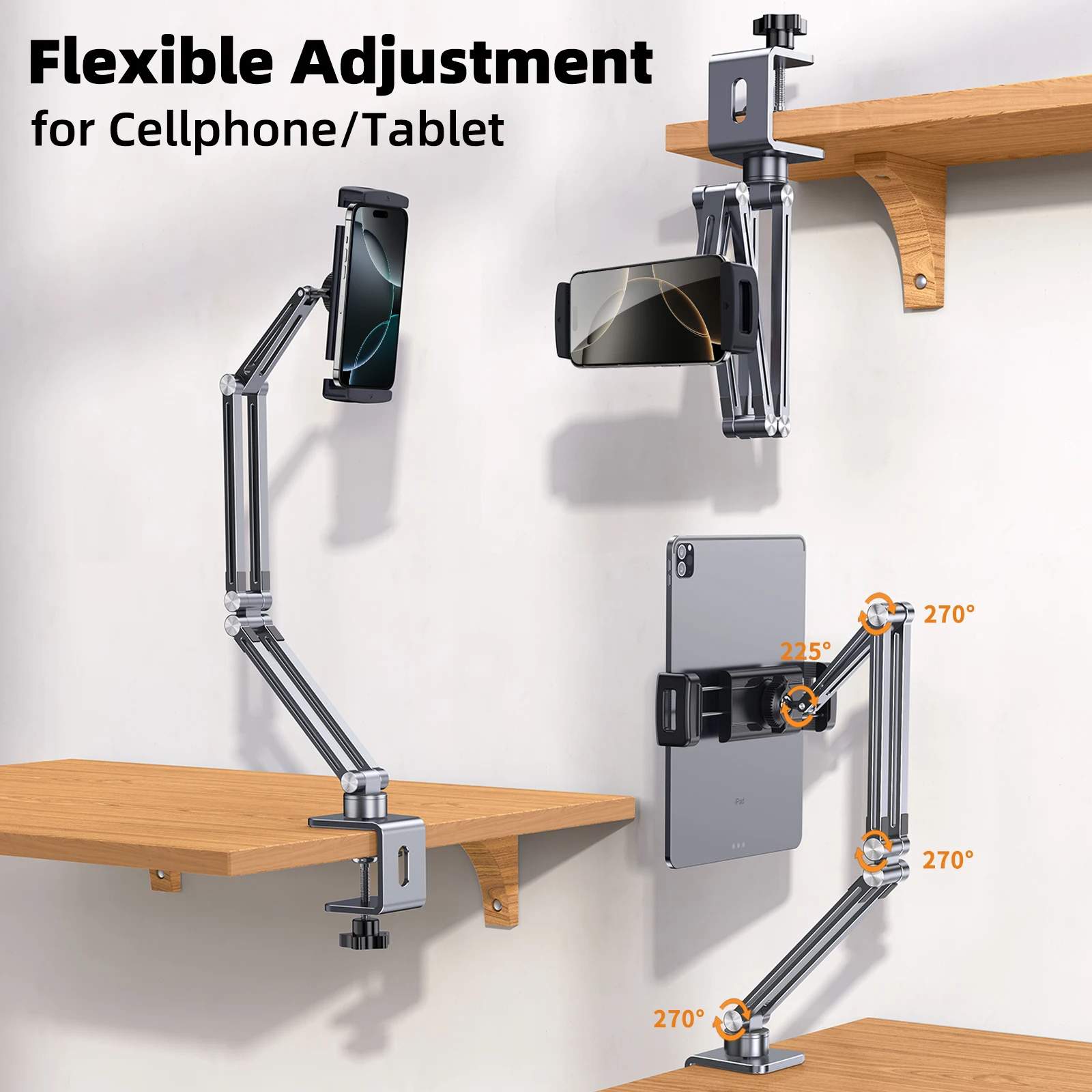 Eary Bedside Clip Phone Tablet Holder Multi-Angle Adjustable Overhead Lazy Bracket Metal Long Arm Stand Fit For 4-12.9 Inch Ipad