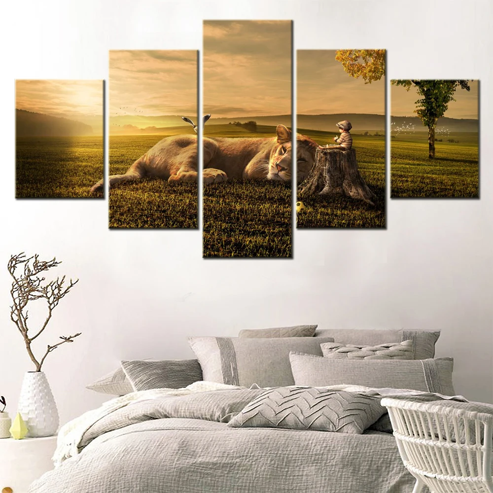 

5 Pieces Animals Canvas Poster Painting Play Time Cute Baby Boy Wallpaper Home Decor Wall Picture Arts For Living Room Artwork
