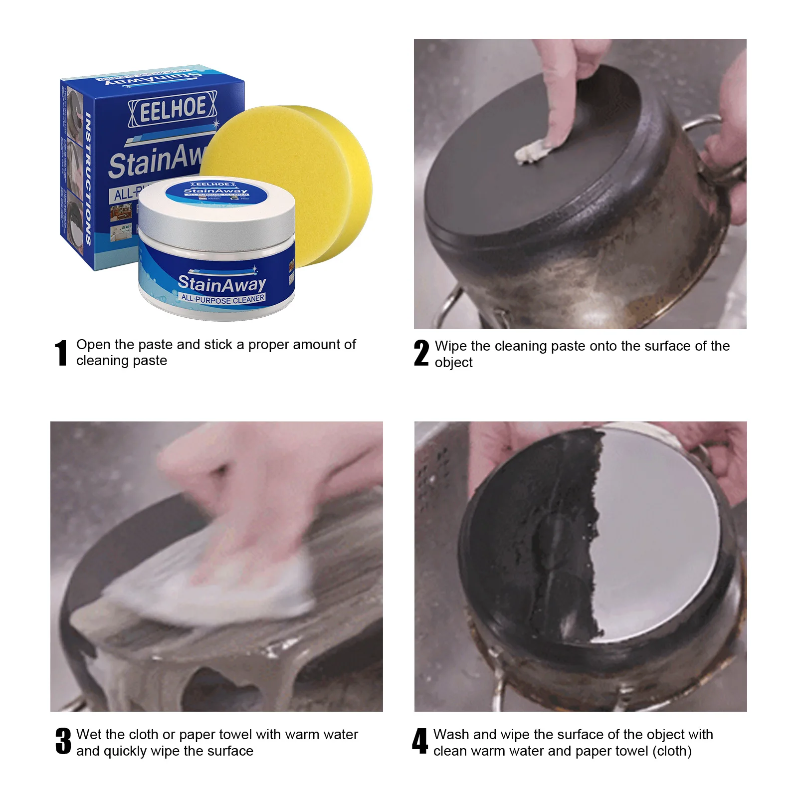 Cleaning paste for kitchen heavy oil stain cleaning pot and bowl rust remover multipurpose cloth wood floor cleaning paste