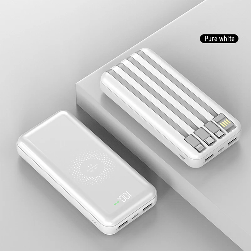 Wireless Power Bank 30000mAh Fast Charging Digital Display External Battery Built in Cables 4USB Charger for iPhone Xiaomi best power bank for mobile Power Bank