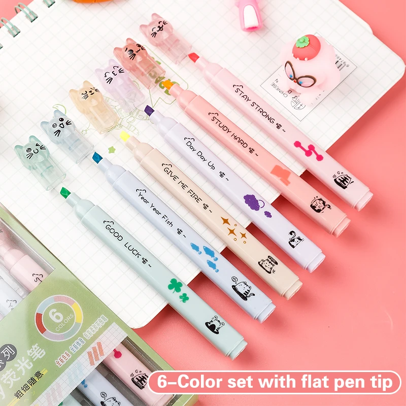 6 pcs/pack Kawaii Cat Claw Pastel Color Highlighter Marker Highlighter Pen Art Marker Marker Pen Drawing Gift Stationery