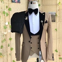 2024 Gorgeous Solid Men Suits 3 Piece Set Elegant Groom Wedding Tuxedo Formal Prom Party Male Suit Slim (Blazer+Vest+Pants) 1