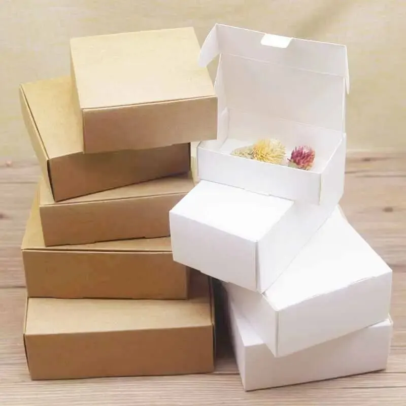 10pcs/lot Kraft Gift Paper Box Mult Size White Paper Cardboard 2 Colour Option