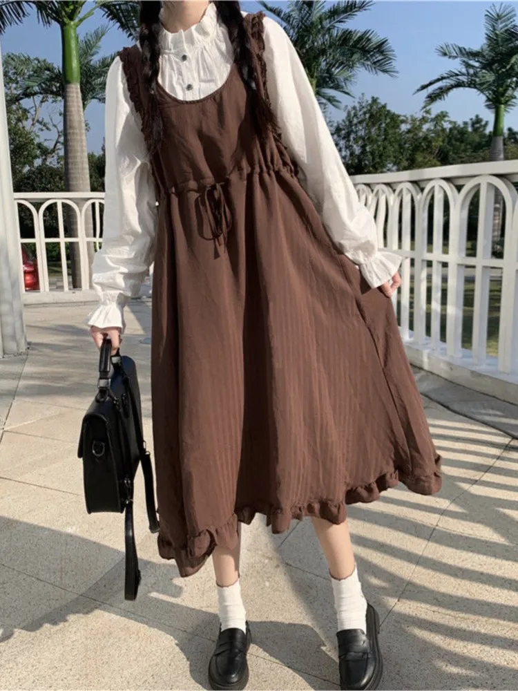 Japanese College High-Waist Show Thin Mid-Length Ruffled Student fairy dress tea party lolita dress sweet lolita doll Lolita Dress,Lolita Suspender Dress,Lolita Cosplay Costumes,Suspender Dress