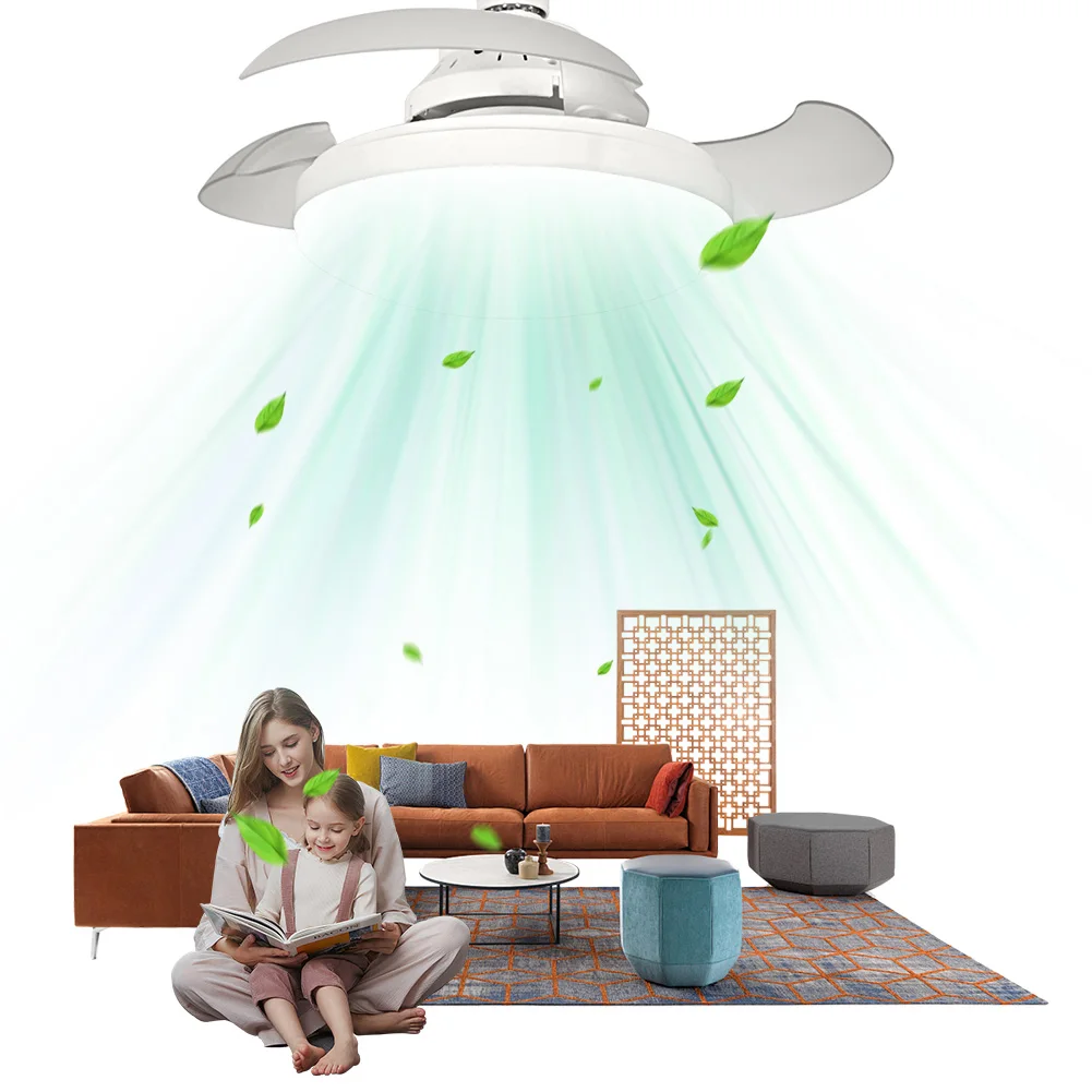 Ceiling Fans with Light Remote Control Bladeless LED Ceiling Fan 3 Colour Temperatures Chandelier Fan for Bedroom