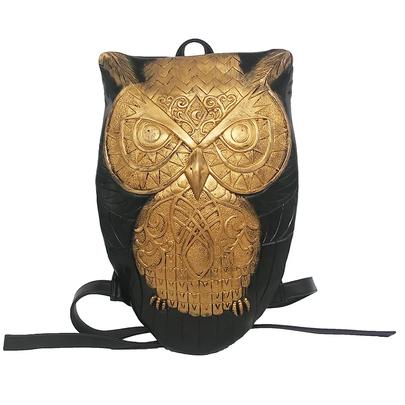 2022 Women Man hop trend Backpack Cool Black PU Leather 3D Graphic Embossed Owl Backpack Female Hot Sale Women Bag 2