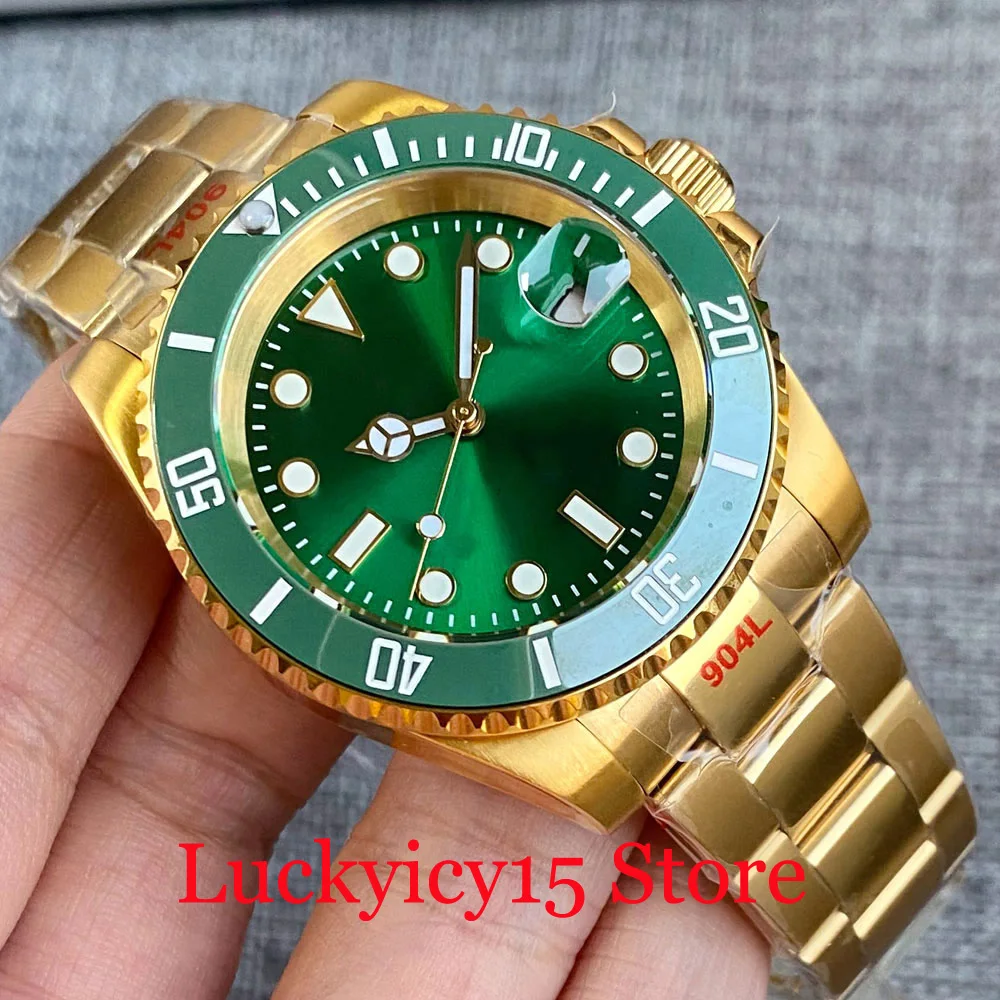 

Bliger Yellow Gold Case 40mm Luxury Sunburst Sterile Green Dial Japan NH35A PT5000 Mechanical Men Watch Sapphire Glass