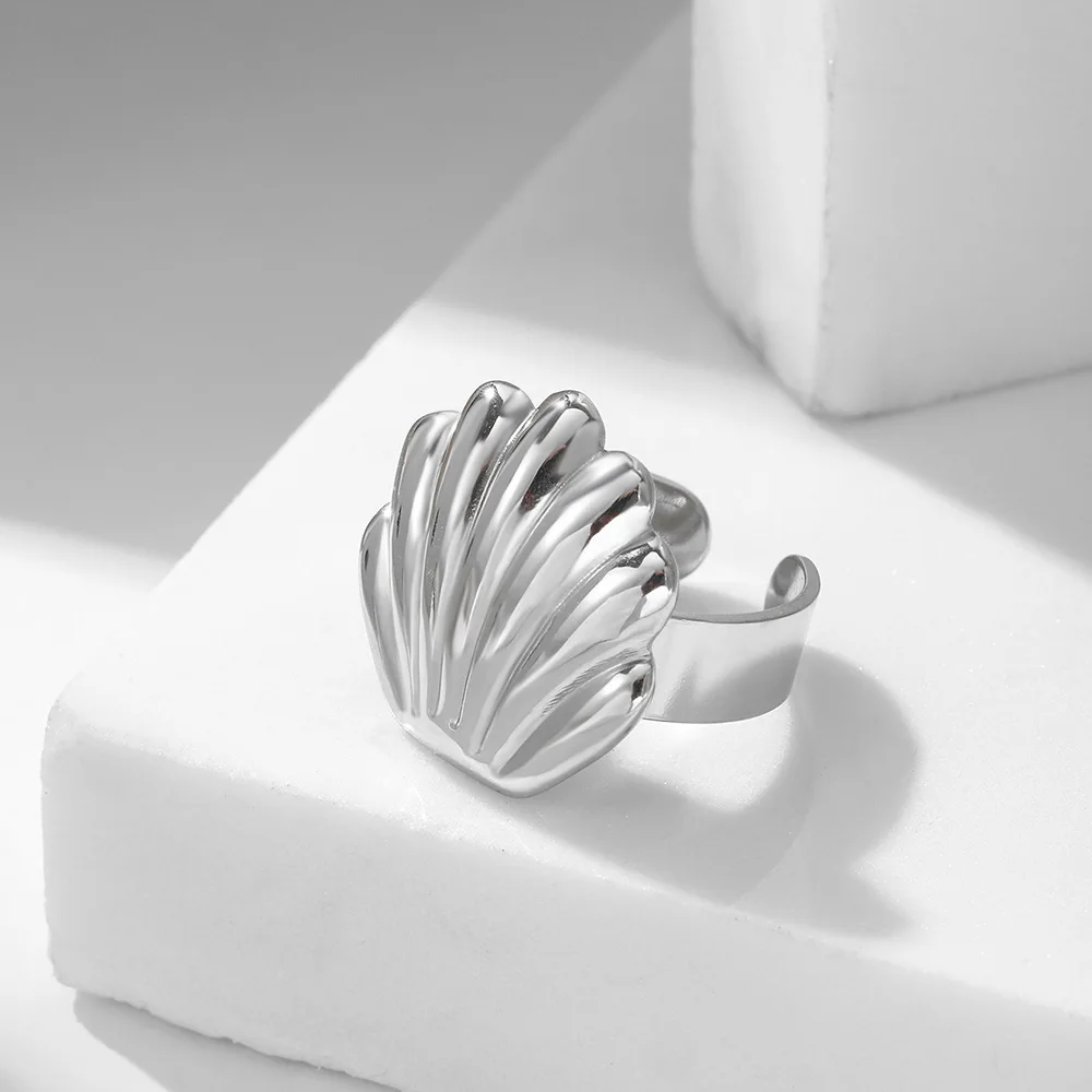 Vintage Stainless Steel Scallop Rings for Women Men Classic Ocean Starfish Shell Open Rings Aesthetic Jewelry Summer Beach Gift 5