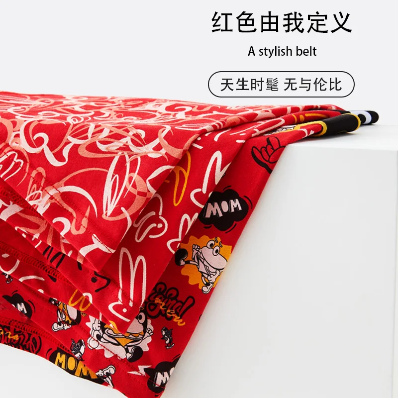 4 red printed men's cotton underwear Plus size men's boxing cotton underwear Men's sports boxing red lucky shorts