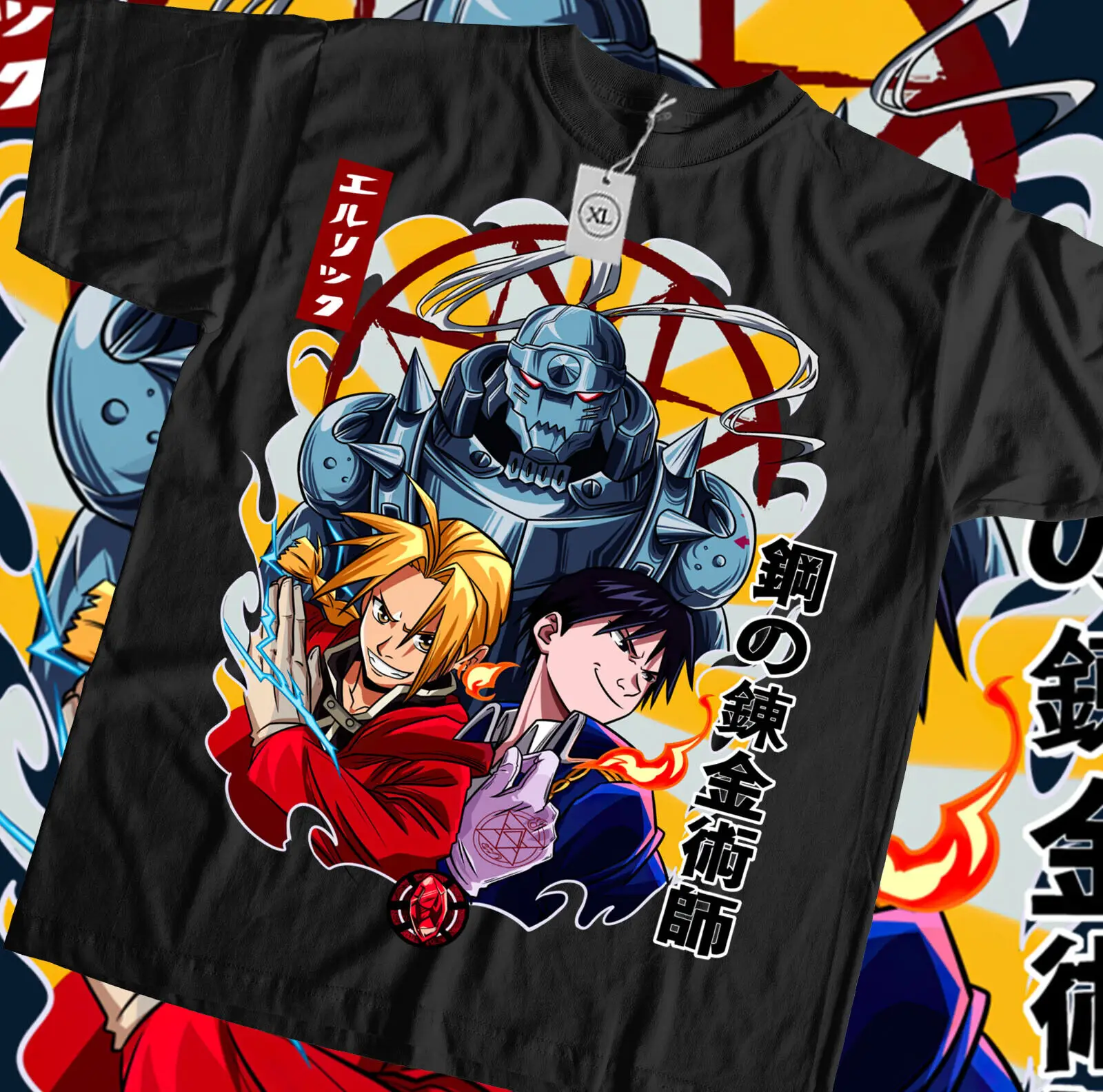 

Fullmetal Alchemist Elric brothers New T-shirt Anime Tee All Size Black & White