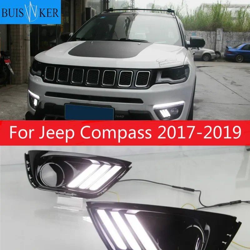 

1 пара для Jeep Compass 2017 2018 2019 LED DRL дневные ходовые огни светильник желтый сигнал поворота светильник s