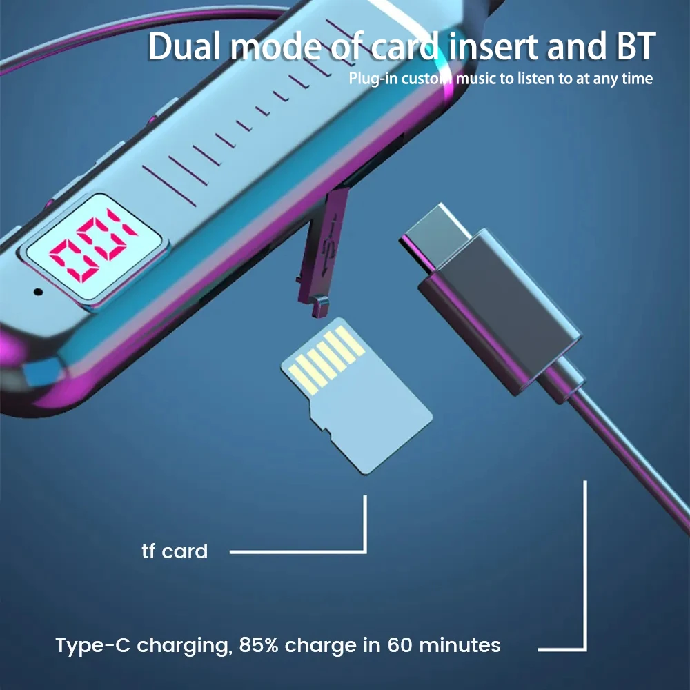 Wireless Headphones Bluetooth 5.3 Neckband Magnetic Earphones Sports Running Earbuds LED Display HiFi Sound Headset with Mic