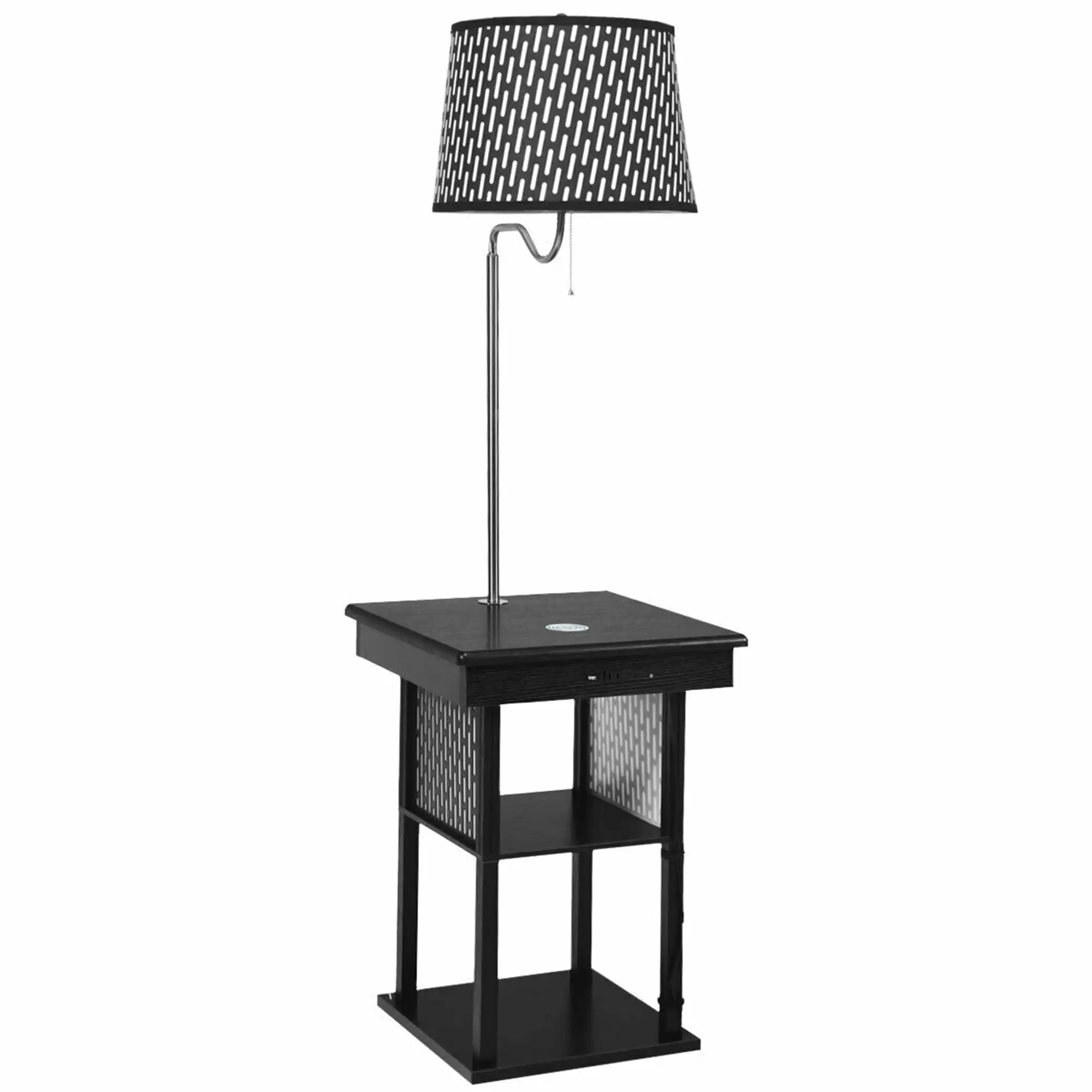 

Floor LampGymax Floor Lamp W/ USB Charging Ports Shelves in Black Color