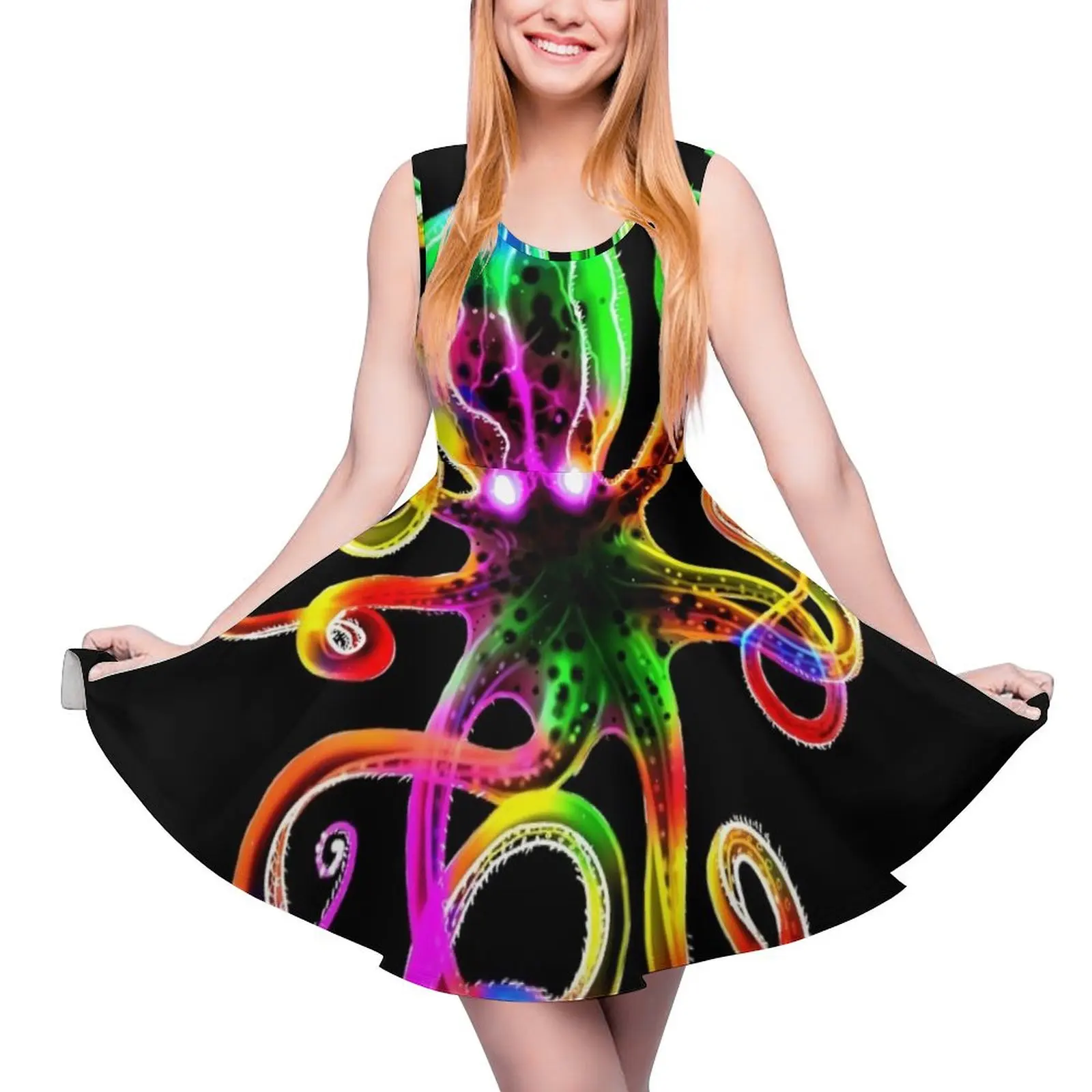 Rainbow Octopus Glow Sleeveless Dress african dresses for woman party dresses woman Dance dresses