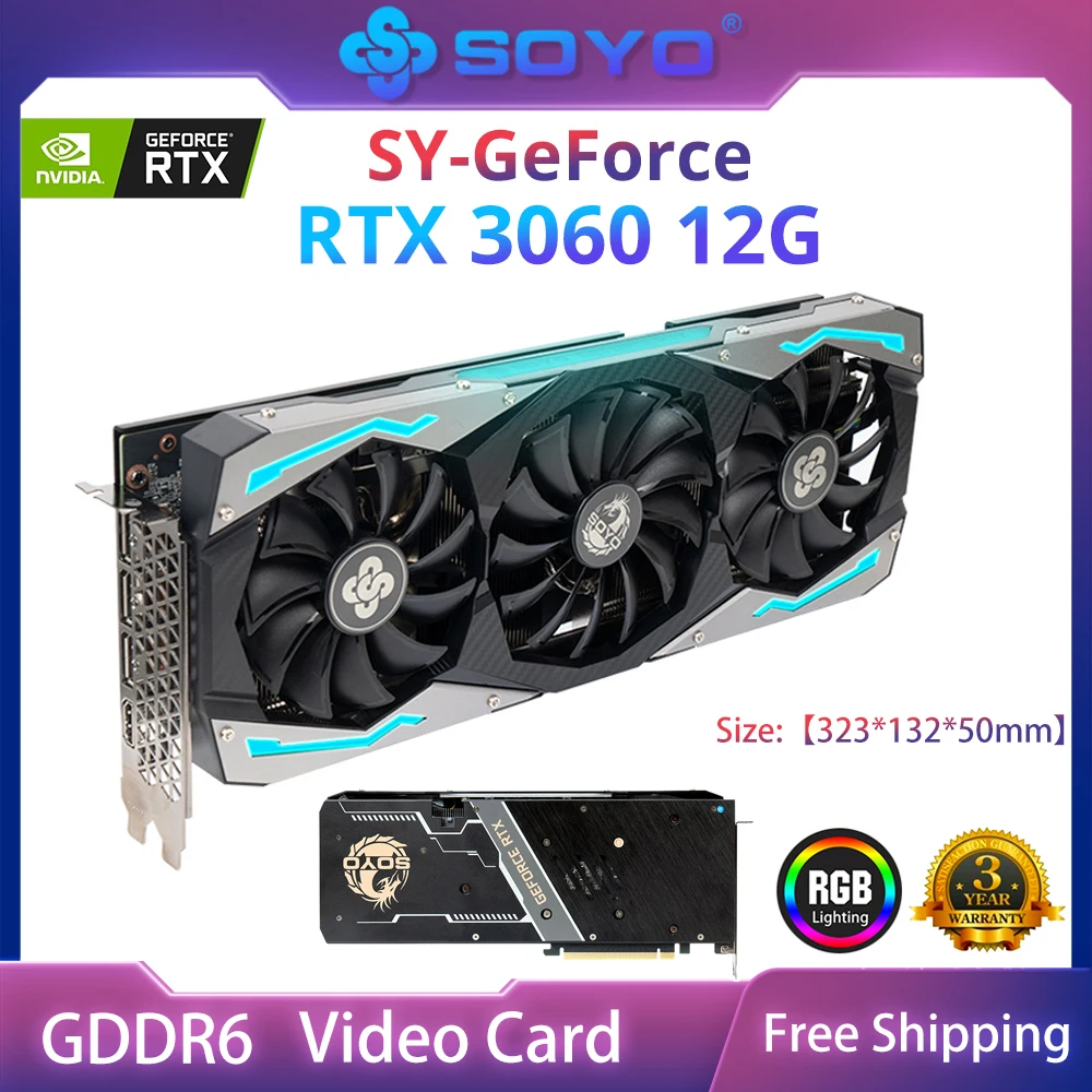 SOYO pełna nowa RTX 3060 12GB GDDR6 GPU NVIDIA 192bit DP * 3 PCI Express X16 do gier 4.0 karta graficzna do wideo komputer stacjonarny karty 1 SOYO pełna nowa RTX 3060 12GB GDDR6 GPU NVIDIA 192bit DP * 3 PCI Express X16 do gier 4.0 karta graficzna do wideo komputer stacjonarny karty 1