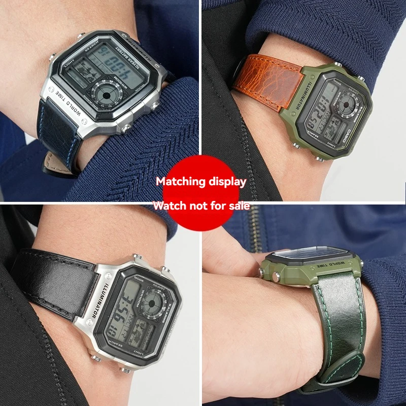 Casio Retro Leather Watch Strap for Men - Small Square, 18mm