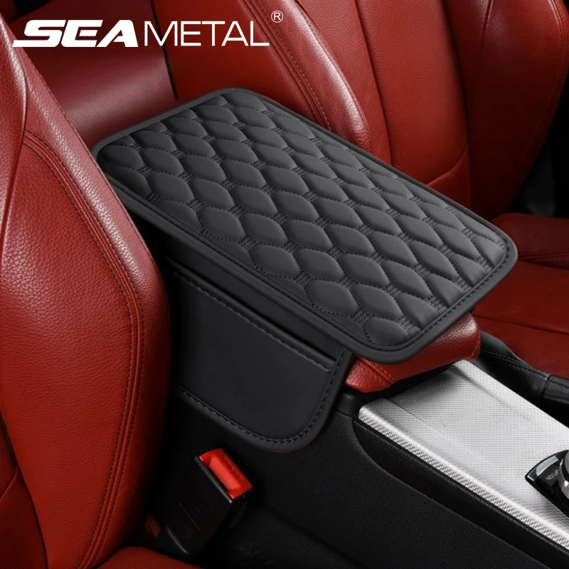 Car Armrest Cushion Pu Leather Black Console Box Protector