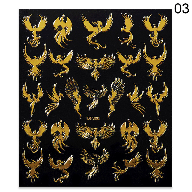 Pcs Gold 3D Nail Stickers Colorful Dragon Phoenix Transfer Sticker Adhensive Slider Decals Nail Art Decorations Manicure Wraps