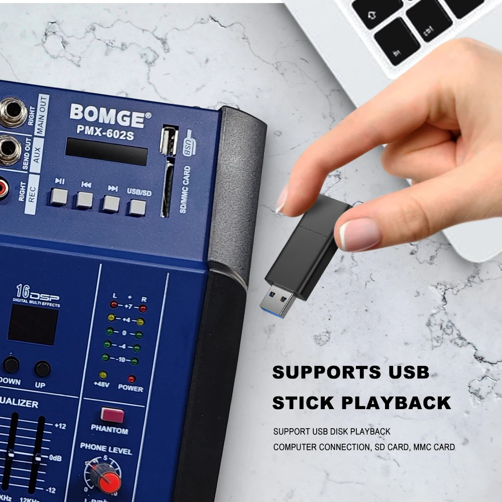 Professional 6 Channel Audio Mixer With Wireless microphone system Mixing Sound Console Card USB interface 48V for karaoke DJ