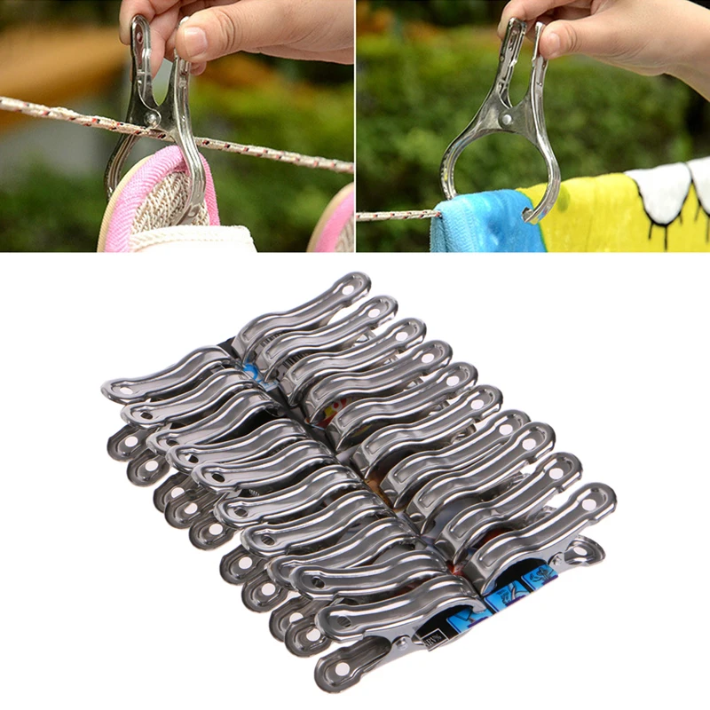 Clothes Clips 20 Pcs Stainless Steel Clothes Pegs Hanging Pins Laundry Windproof Clips