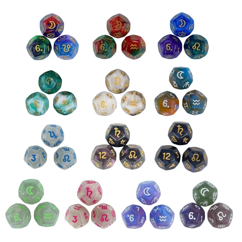 12-Sided Acrylic Astrological Dices for Desktops Game Astrologys Game Tarots 3Pcs