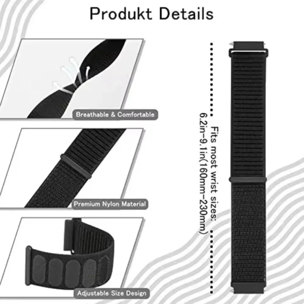 Nylon Loop Strap - 20mm/22mm Adjustable Comfortable Bracelet Band