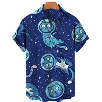 2023 Summer Cat Print Hawaiian Shirt Men's Beach Vacation Casual Tops Plus Size Loose And Simple Outdoor 3XL Button Shirts 1