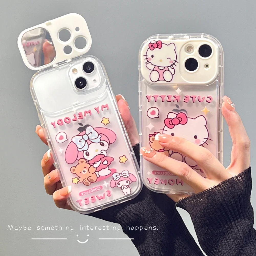 

Anime Shockproof Phone Case for Iphone14 13 12 11 X Xr Pro Max Plus Kawaii Sanrio Hello Kitty My Melody Phone Cover with Mirror