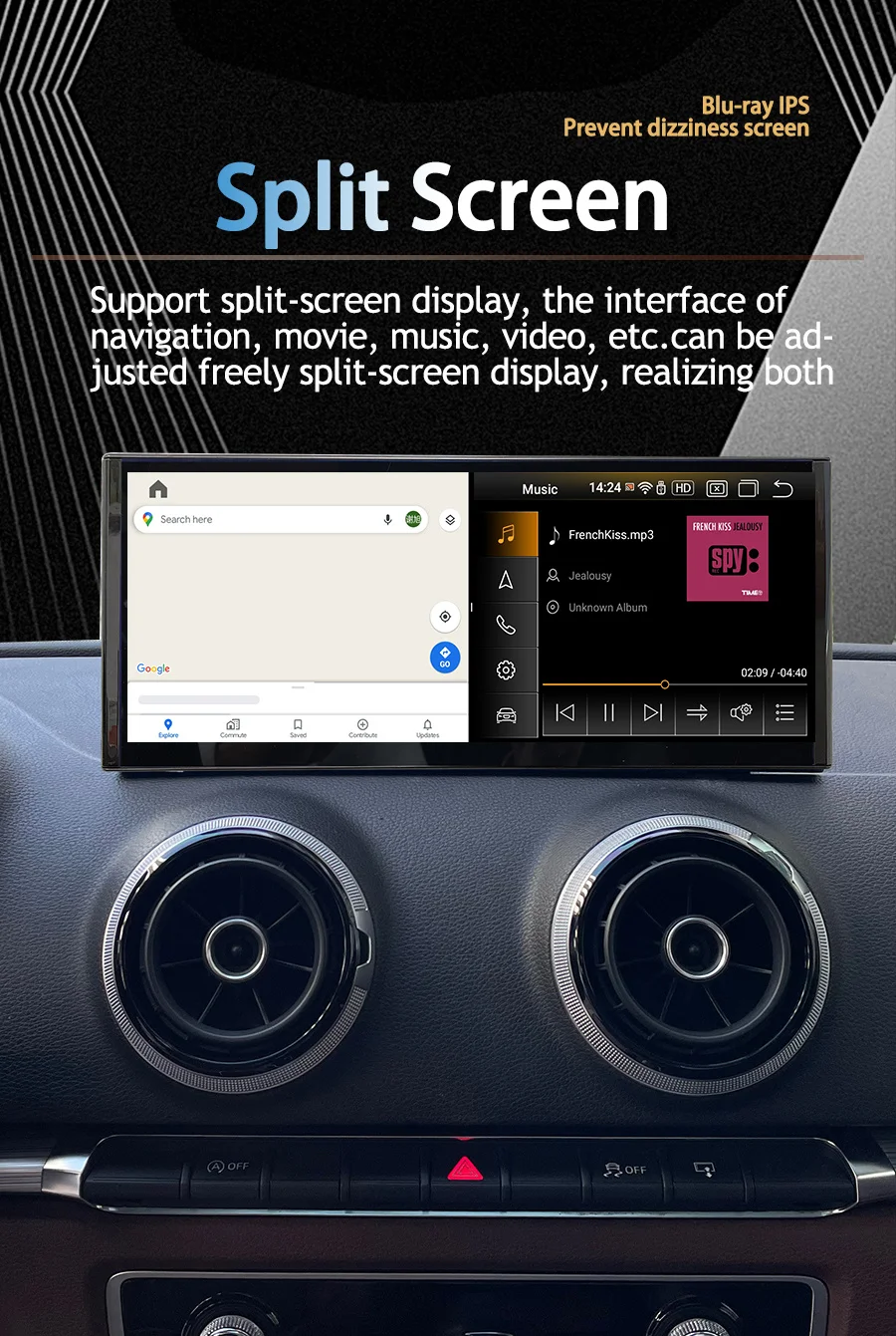 256GB Android 13 Screen Car Stereo For Audi Q5 2009-2016 WIFI 4G SIM Split Scree