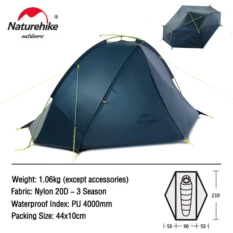 Tente Naturehike Tagar 1 Personne - Double Peau - Avec Tapis D'Empreinte - Vert | Neuf - Pour Randonnée Et Camping