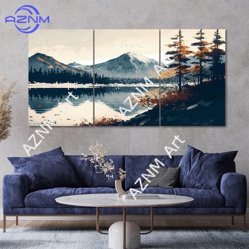 1/3Pcs Winter Mountain Lake Canvas Wall Art: 3 Piece Modern Landscape ...